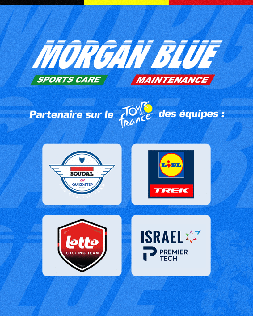 Morgan Blue partenaire des équipes Soudal Quick-Step, Lidl Trek, Lotto Dstny et Israel Premier Tech sur le Tour de France.